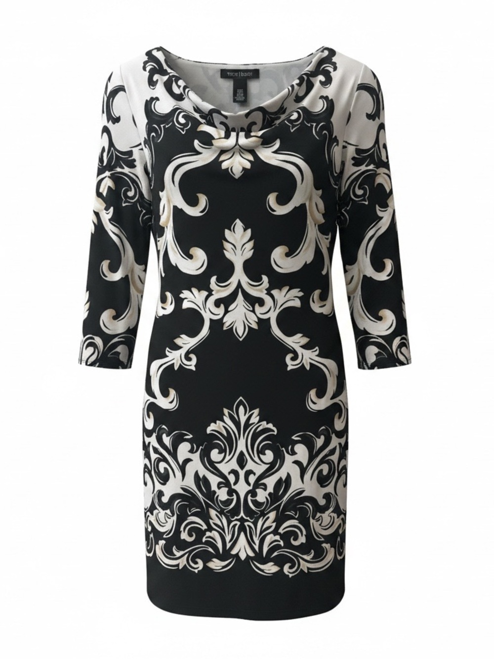 White House Black Market Black & White Baroque-Print Midi Sheath Dress